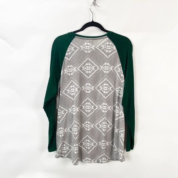 Maurices 0X 14W Plus Womens Green Gray Soft Print Front Knot Button Mixer Tee - Picture 7 of 10